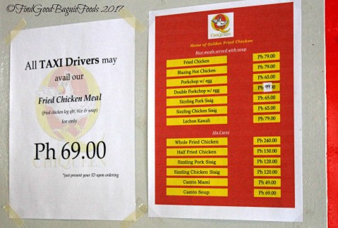 Baguio ChiQueen House of Golden Fried Chicken menu 2017