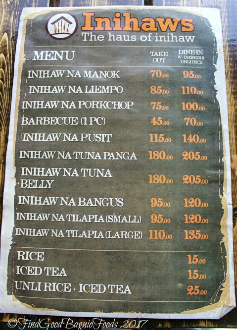 Baguio Inihaws The Haus of Inihaw menu 2017