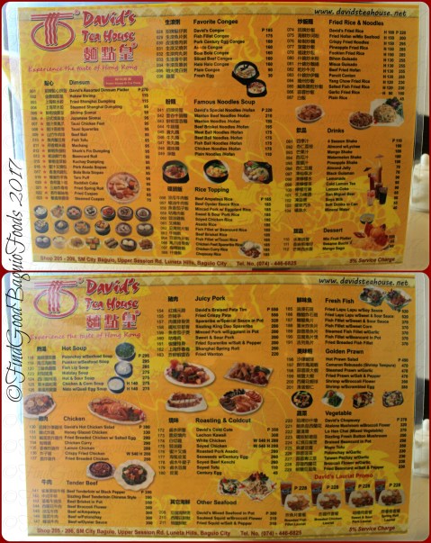 Baguio David's Tea House menu 2017