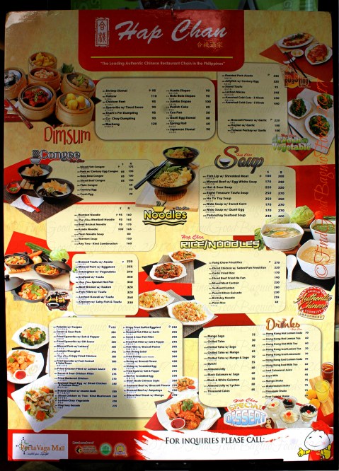 Baguio Hap Chan Chinese Restaurant menu 2017