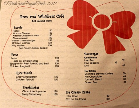 Baguio Bow and Whiskers Cafe (Hello Kitty Cafe) menu 2017