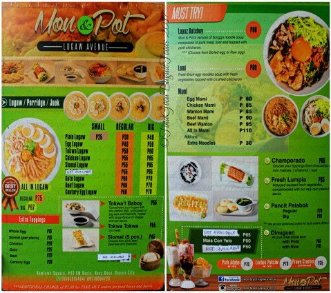 Baguio Mon & Pot Lugaw Avenue menu 2017