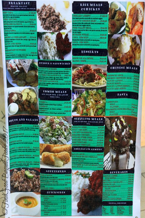 Baguio Daysyn's Bistro menu 2017