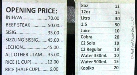 Baguio Il-lengan Eatery menu 2017