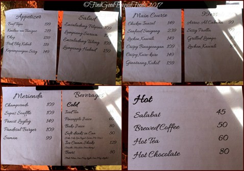 Baguio Bakuran Cafe and Restaurant 2017 menu