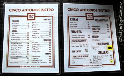 Baguio Cinco Antonio's Bistro 2017 Baguio Cinco Antonio's Bistro 2017 menu