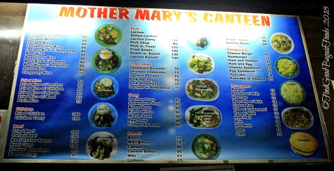 Baguio Mother Mary's Canteen 2018 menu
