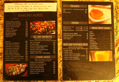 Baguio Rancho Norte 2018 menu