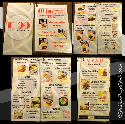 Baguio E99 Food Station 2018 menu