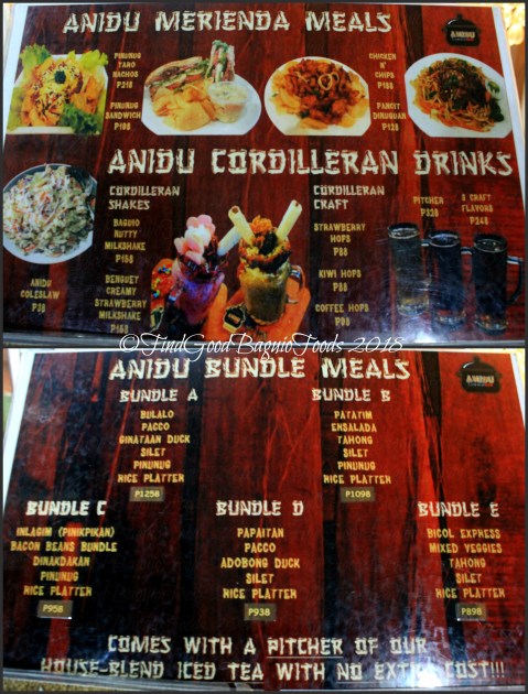 Baguio Anidu Cordilleran Bistro menu 2018