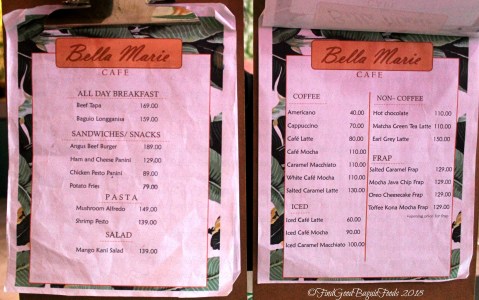 Baguio Bella Marie Cafe menu 2018