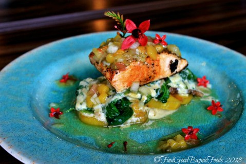 Baguio The Flower Cafe at Villa Romana Hotel 2018 Baguio The Flower Cafe at Villa Romana Hotel grilled salmon on camote, gabi and spinach 2018