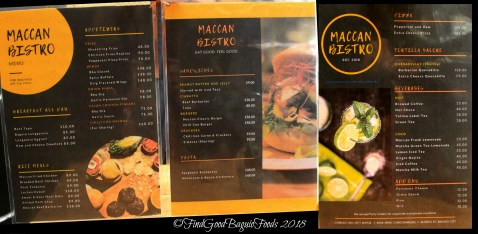 Baguio Maccan Bistro 2018 menu