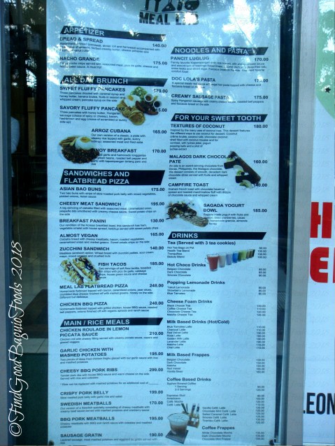 Baguio Meal Lab 2018 menu