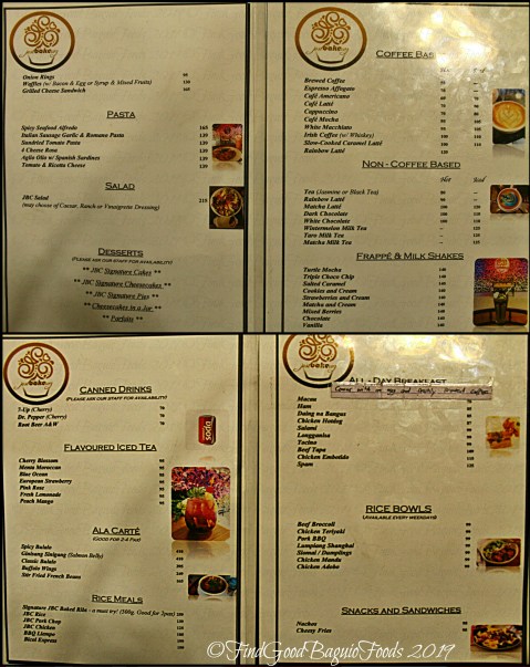 Baguio Just Bake Coz menu 2019