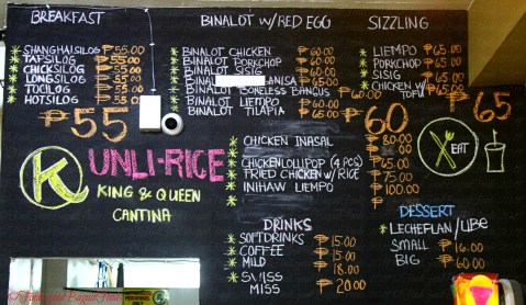 Baguio King and Queen Cantina menu 2019