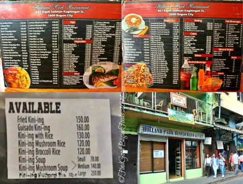 Baguio Holland Park Restaurant 2019 menu