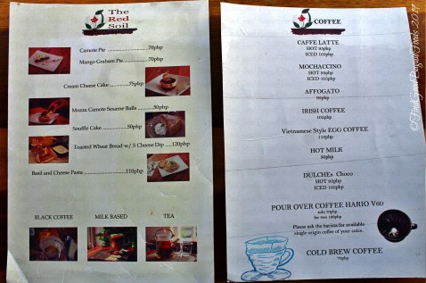 Baguio The Red Soil Cafe and Coffee Roastery 2019 menu