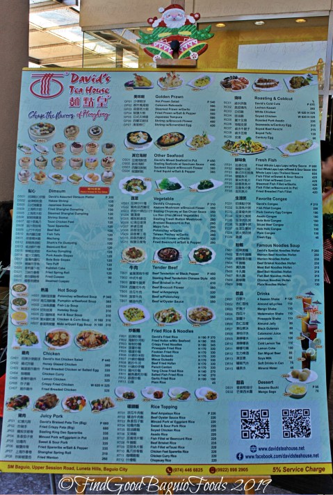 Baguio David's Tea House 2019 menu