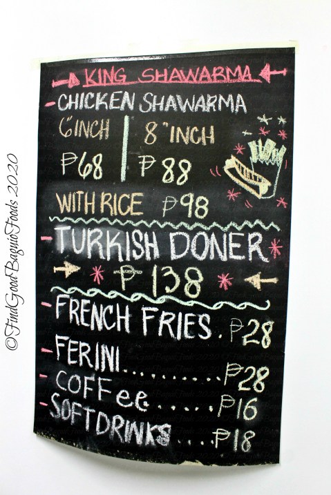 Baguio King Shawarma 2020 soft opening menu